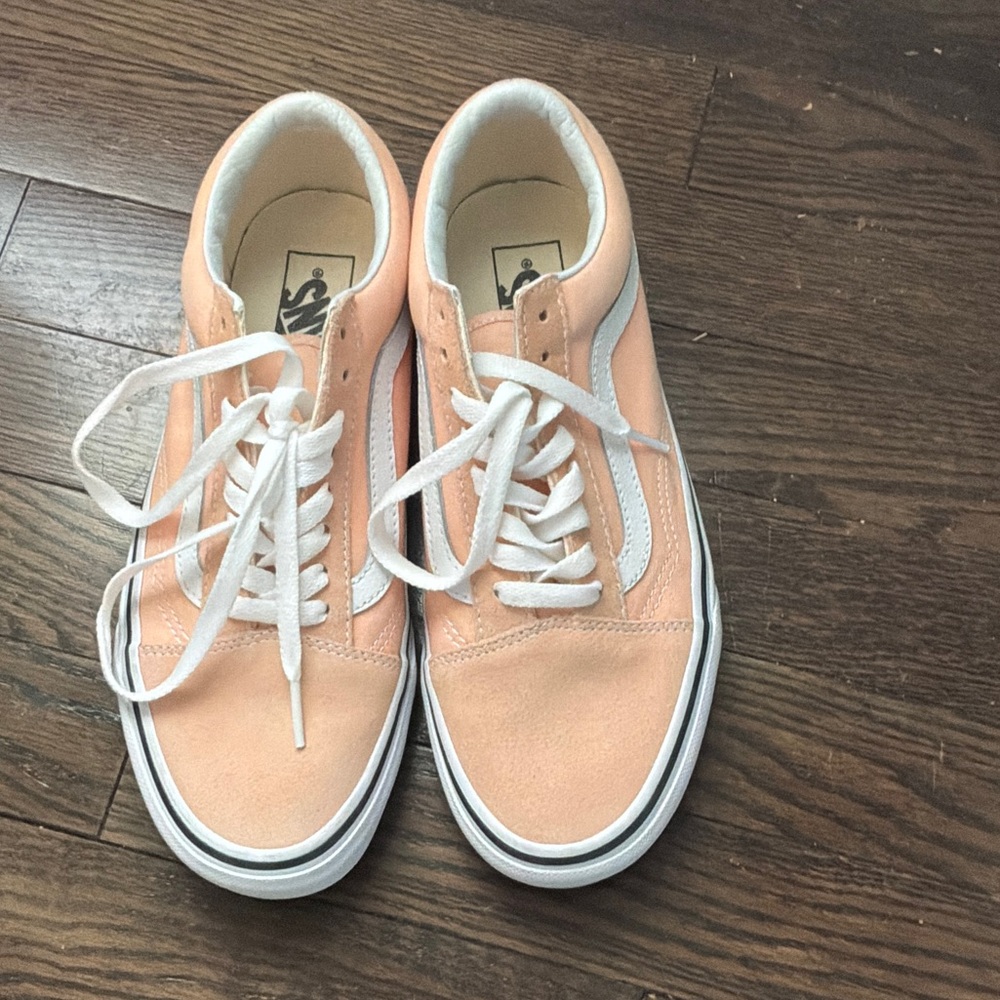 Vans Peach Suede Low-Top Sneakers with White Stripe